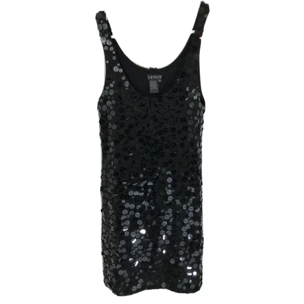 Venus Disc Sequined Mini Dress Black